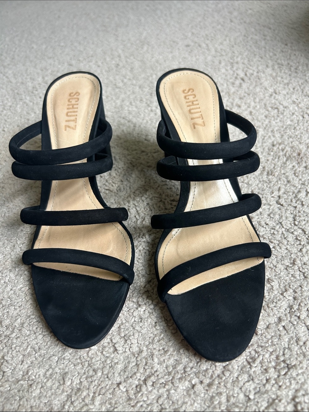 SCHUTZ Black Multi-Strap Slide Heels